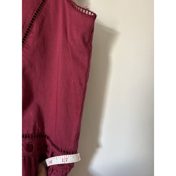 LOFT Ann Taylor Dress Small Petite Burgundy Mini Sleeveless Embroidered Boho - Picture 10 of 11